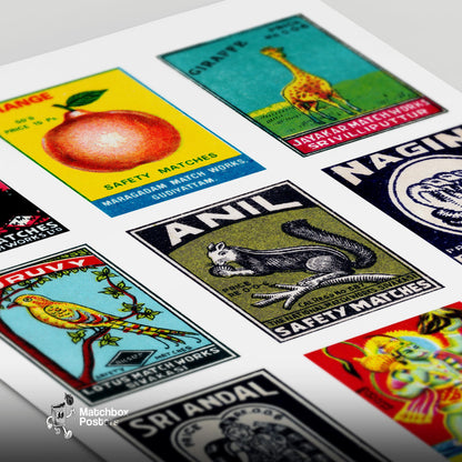 Vintage Tamils - vintage matchbox label print - close-up detail