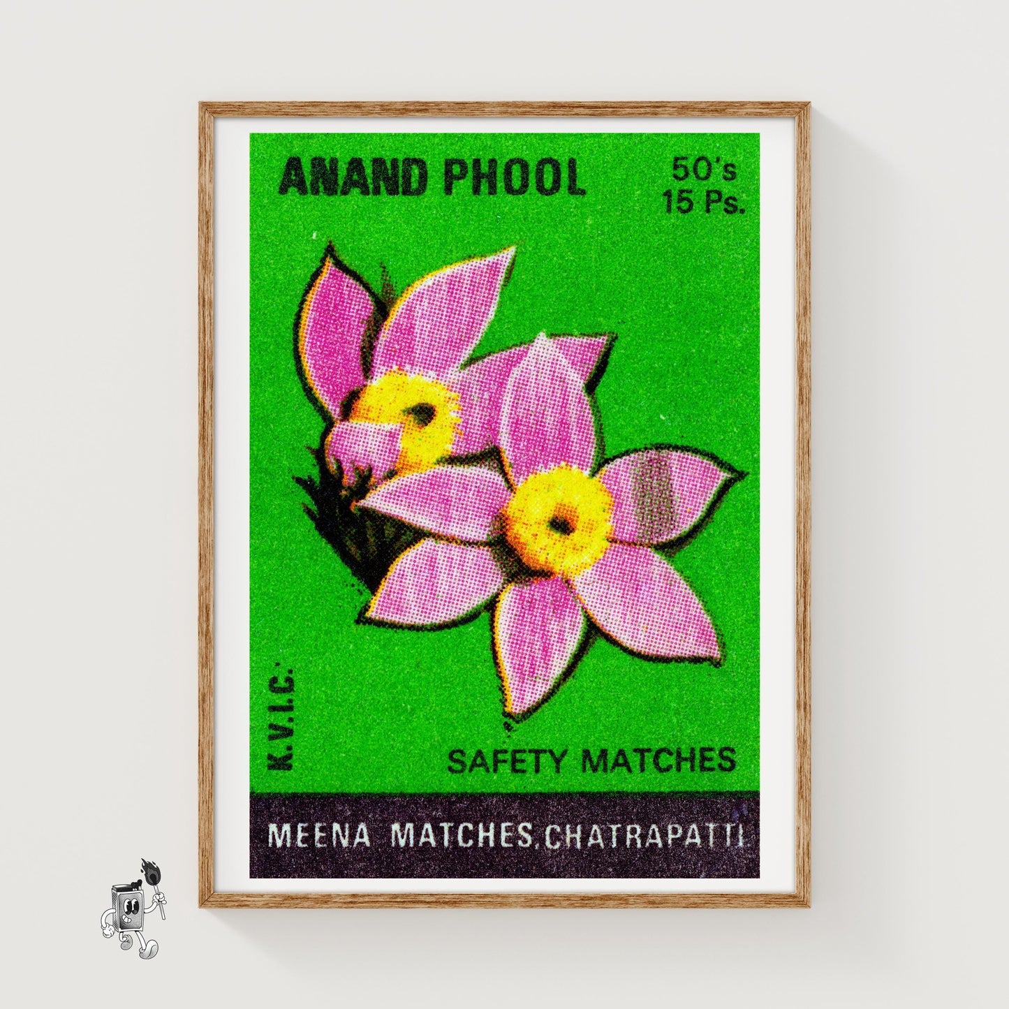 Pink Flowers - vintage matchbox label print