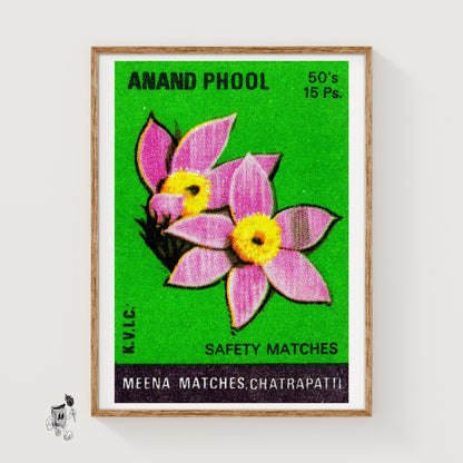Pink Flowers - vintage matchbox label print