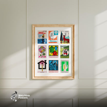 Slovak Collage - vintage matchbox label print - living room mockup