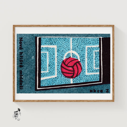 Red Volleyball - vintage matchbox label print