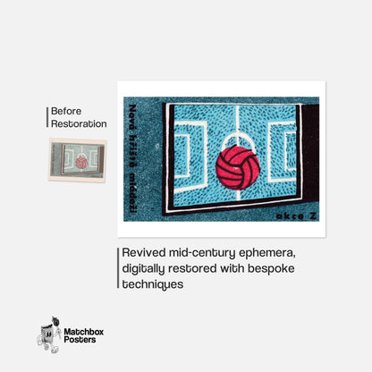Red Volleyball - vintage matchbox label print - framed wall art preview