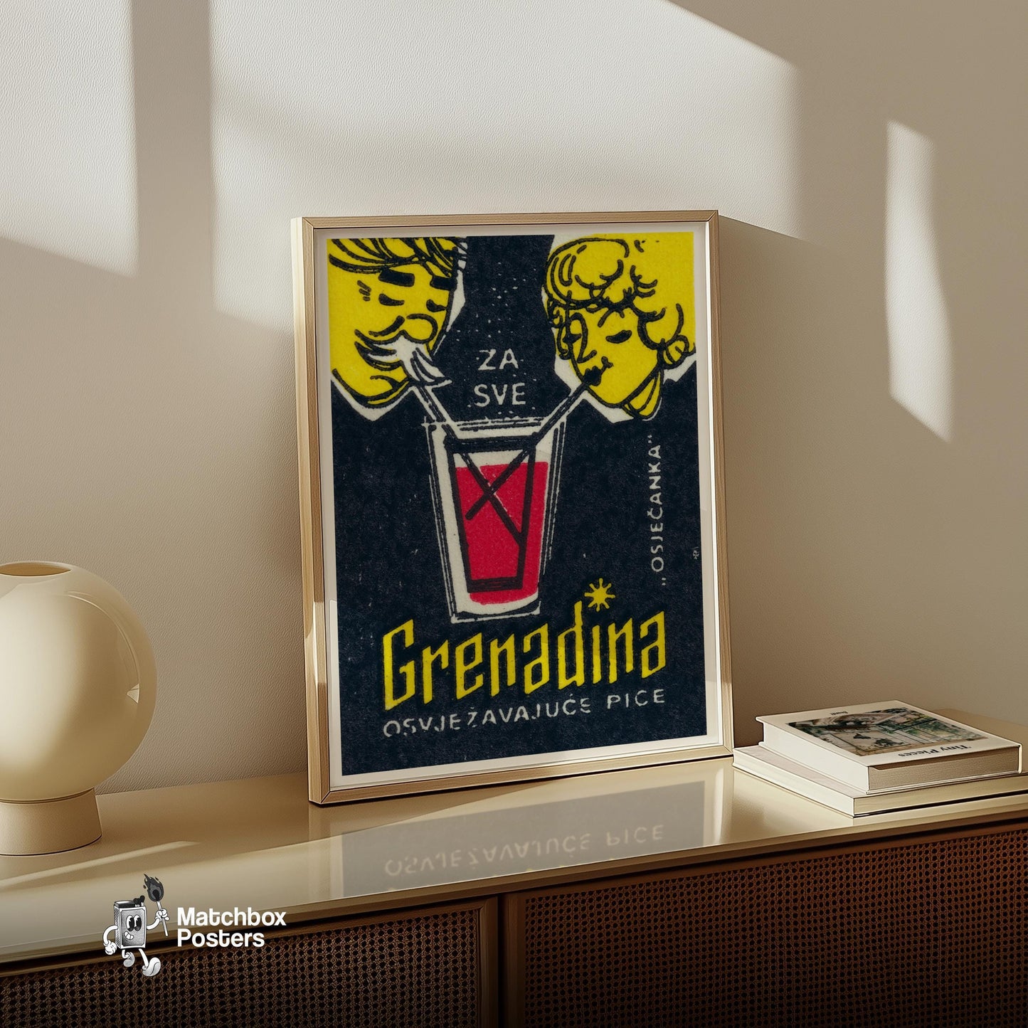 Grenadine Drink - vintage matchbox label print - size comparison