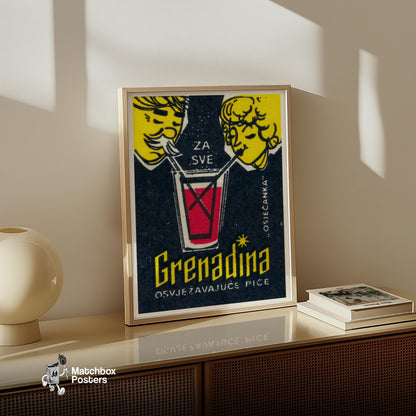 Grenadine Drink - vintage matchbox label print - size comparison