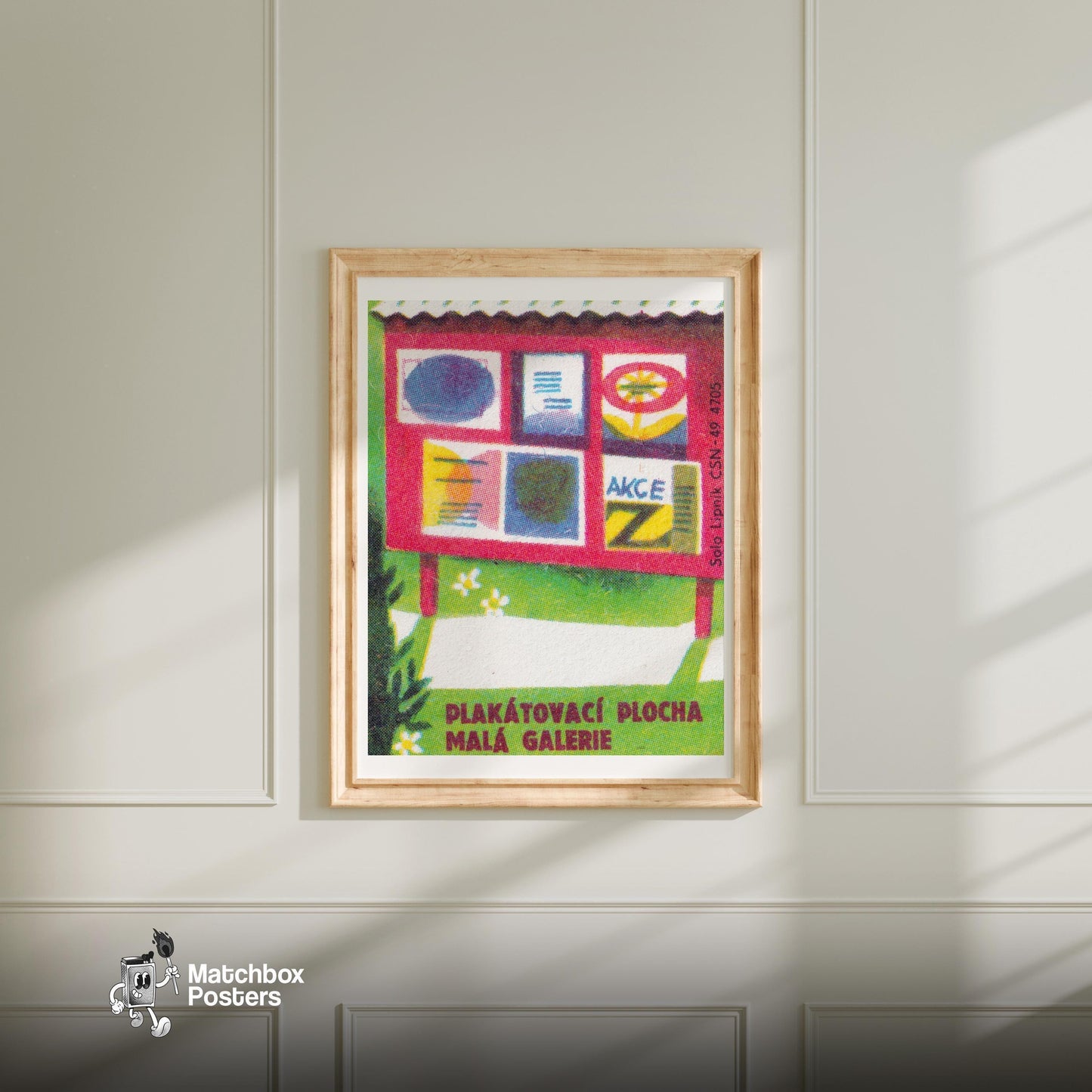 Abstract Poster Board - vintage matchbox label print - bedroom mockup