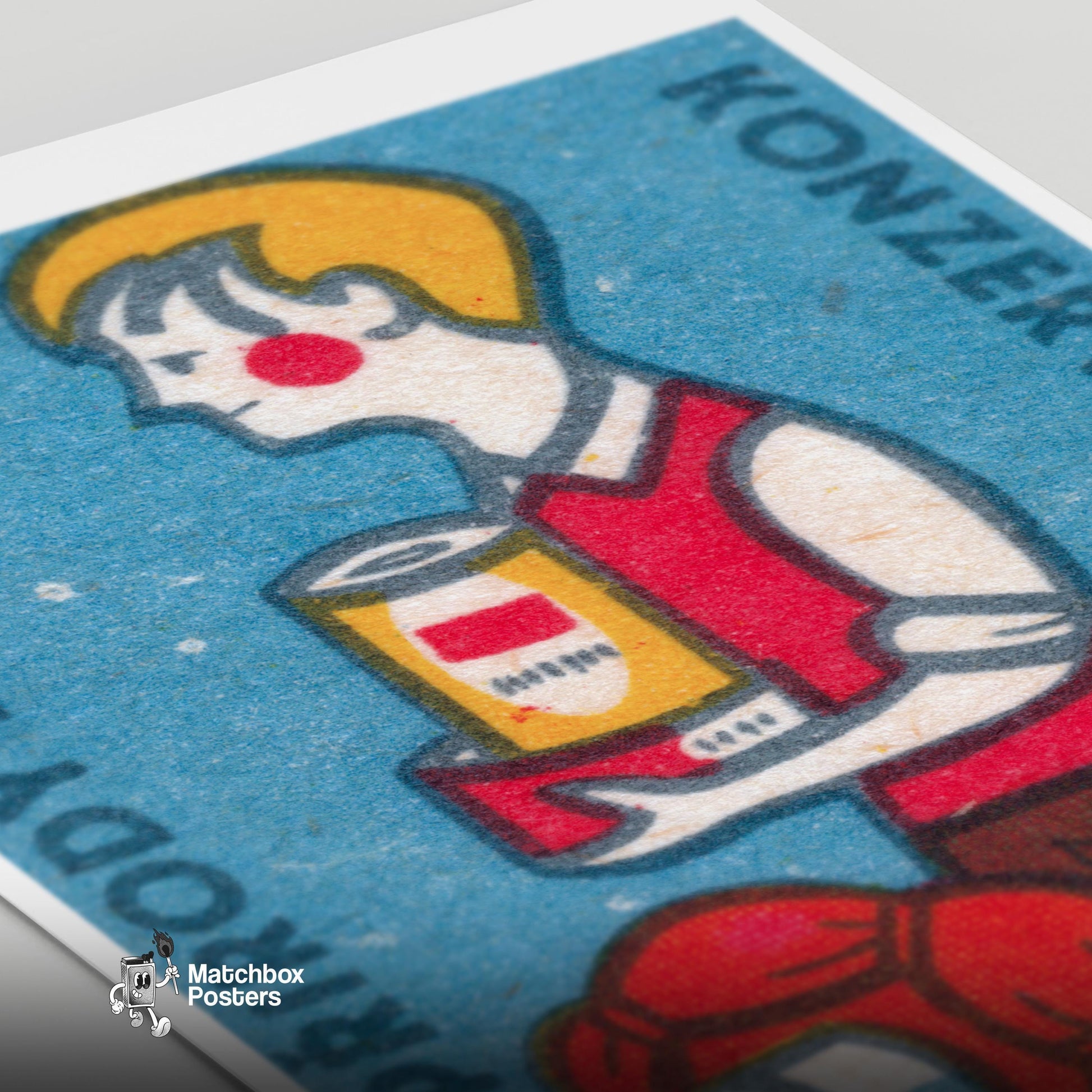 Boy with Canned Food - vintage matchbox label print - close-up detail