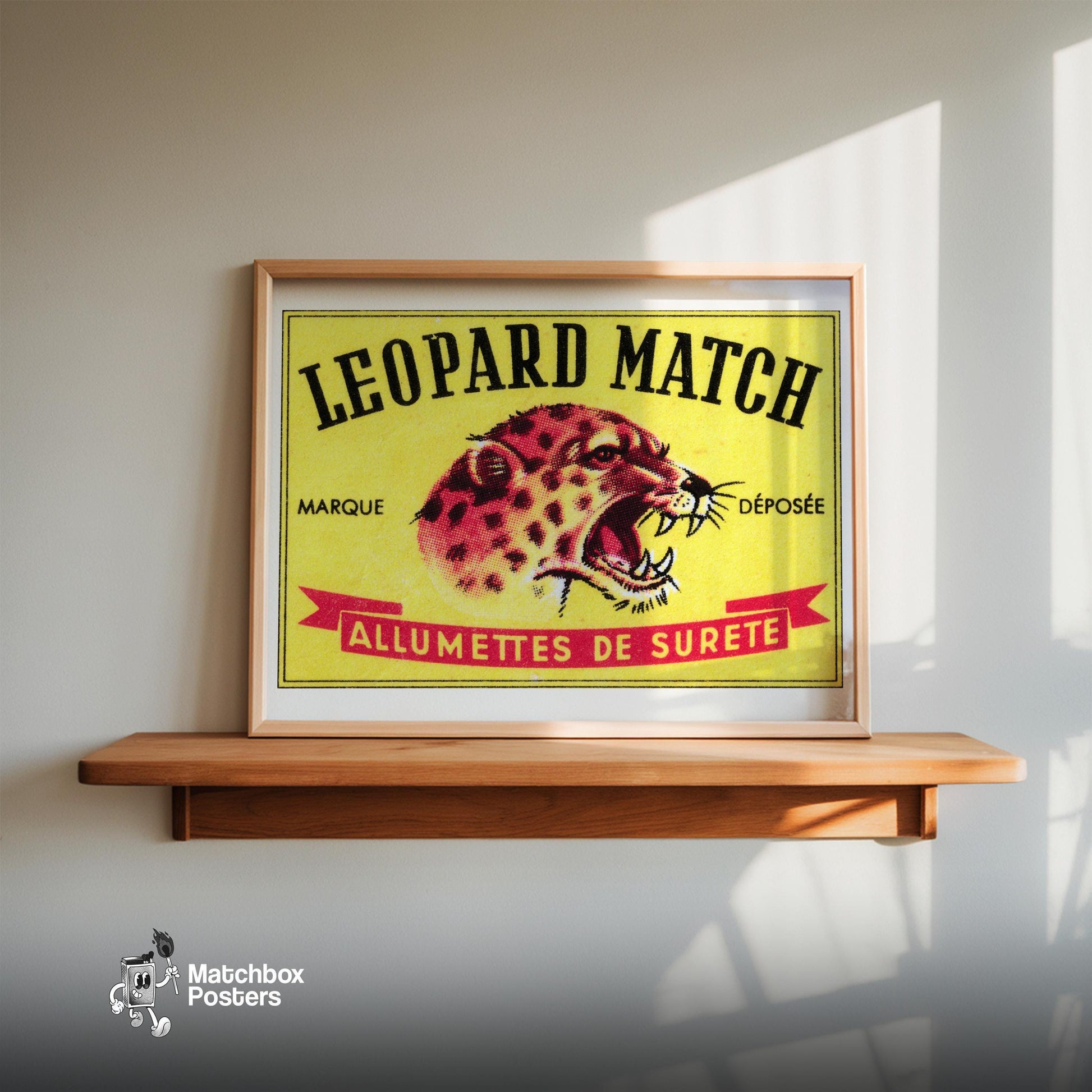 Roaring Leopard - vintage matchbox label print - size comparison