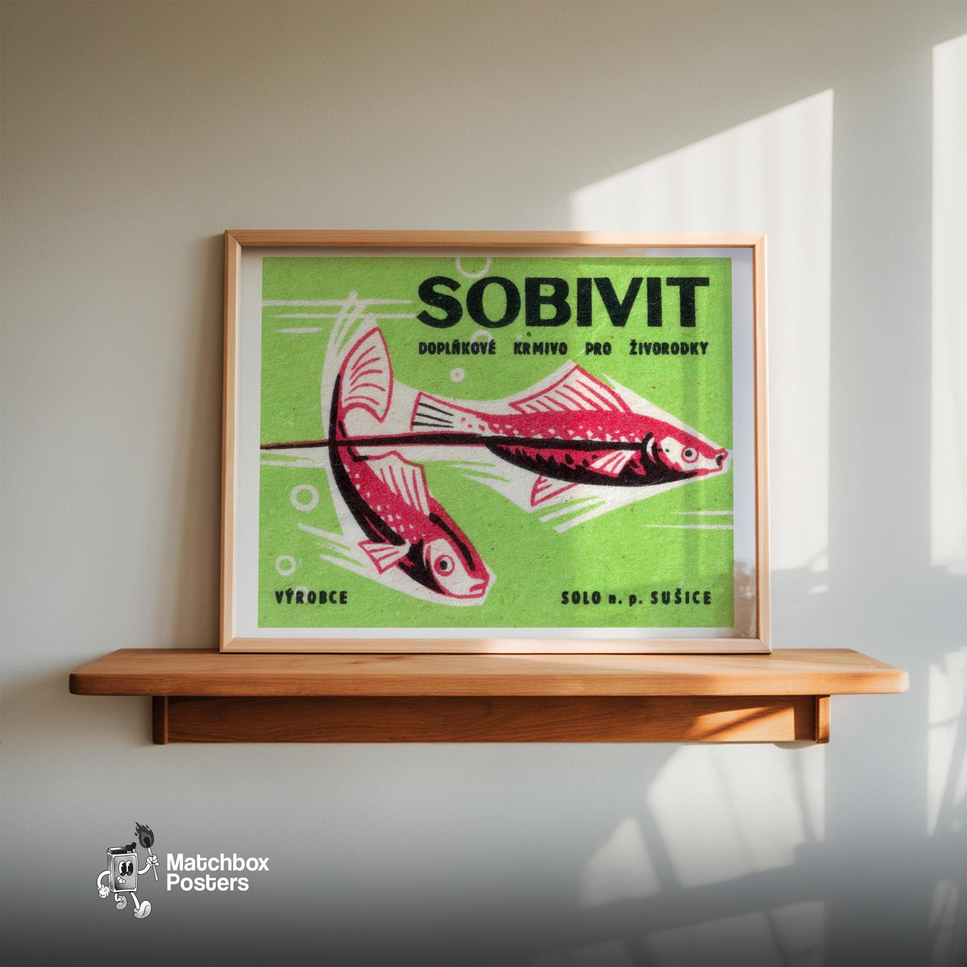 Two Red Fish - vintage matchbox label print - size comparison