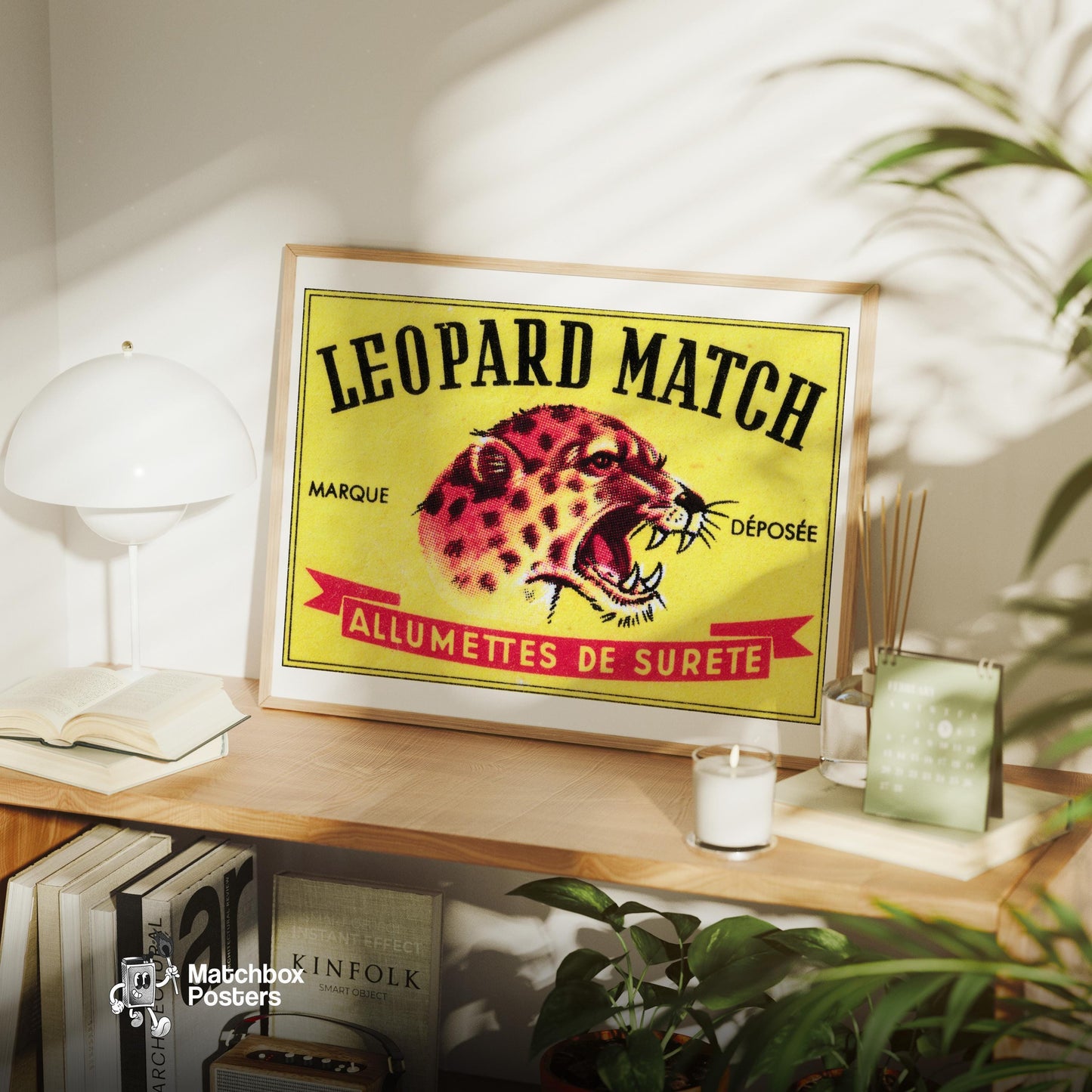 Roaring Leopard - vintage matchbox label print - office wall