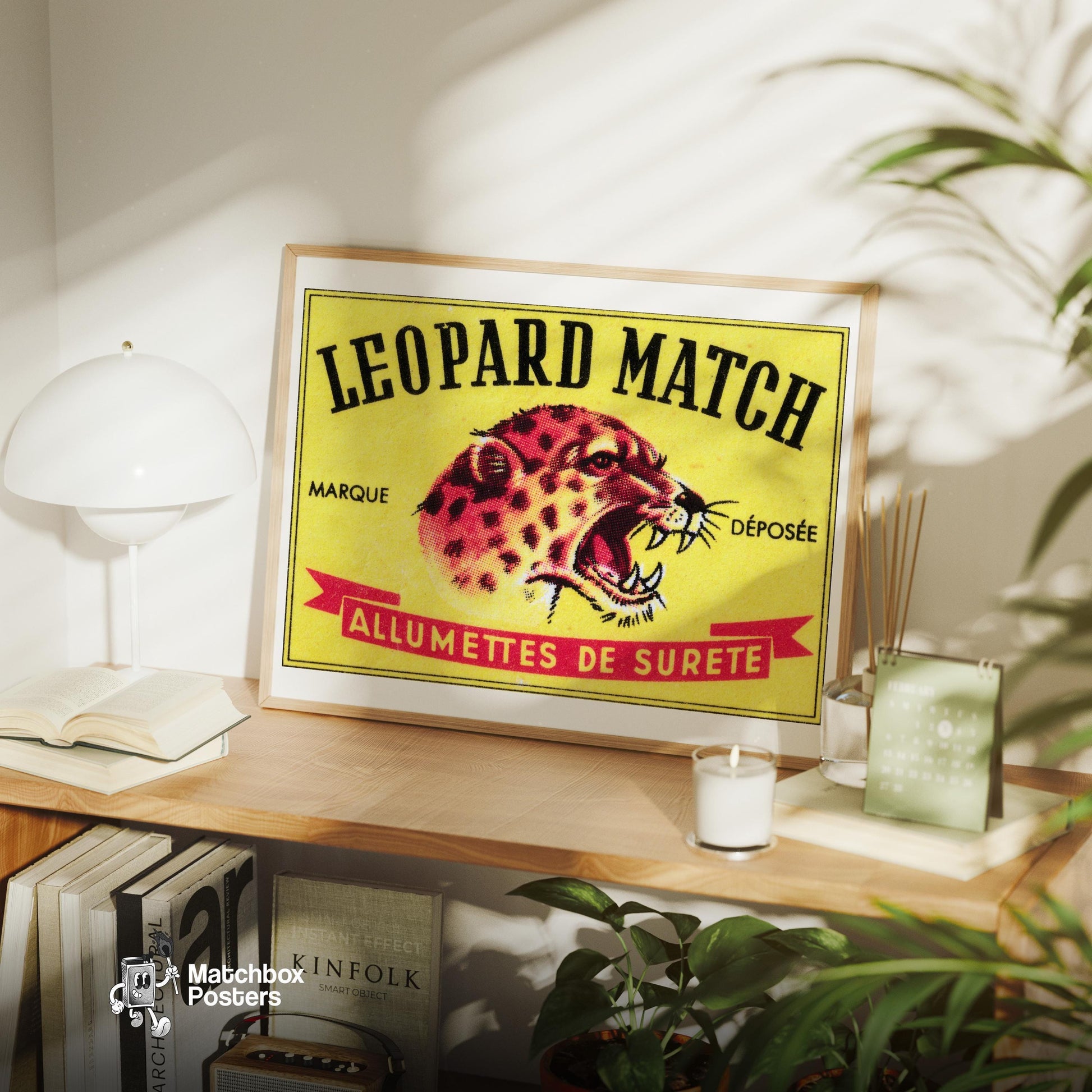 Roaring Leopard - vintage matchbox label print - office wall