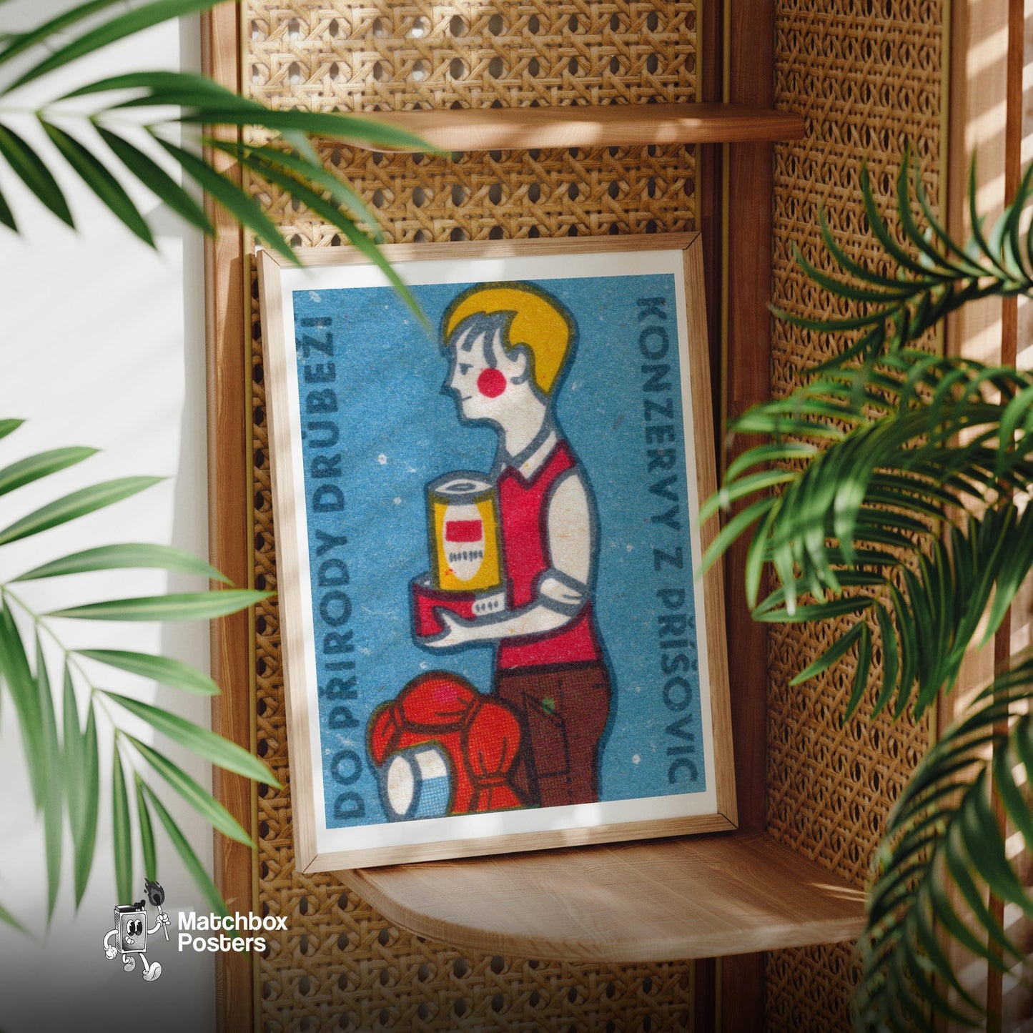 Boy with Canned Food - vintage matchbox label print - office wall
