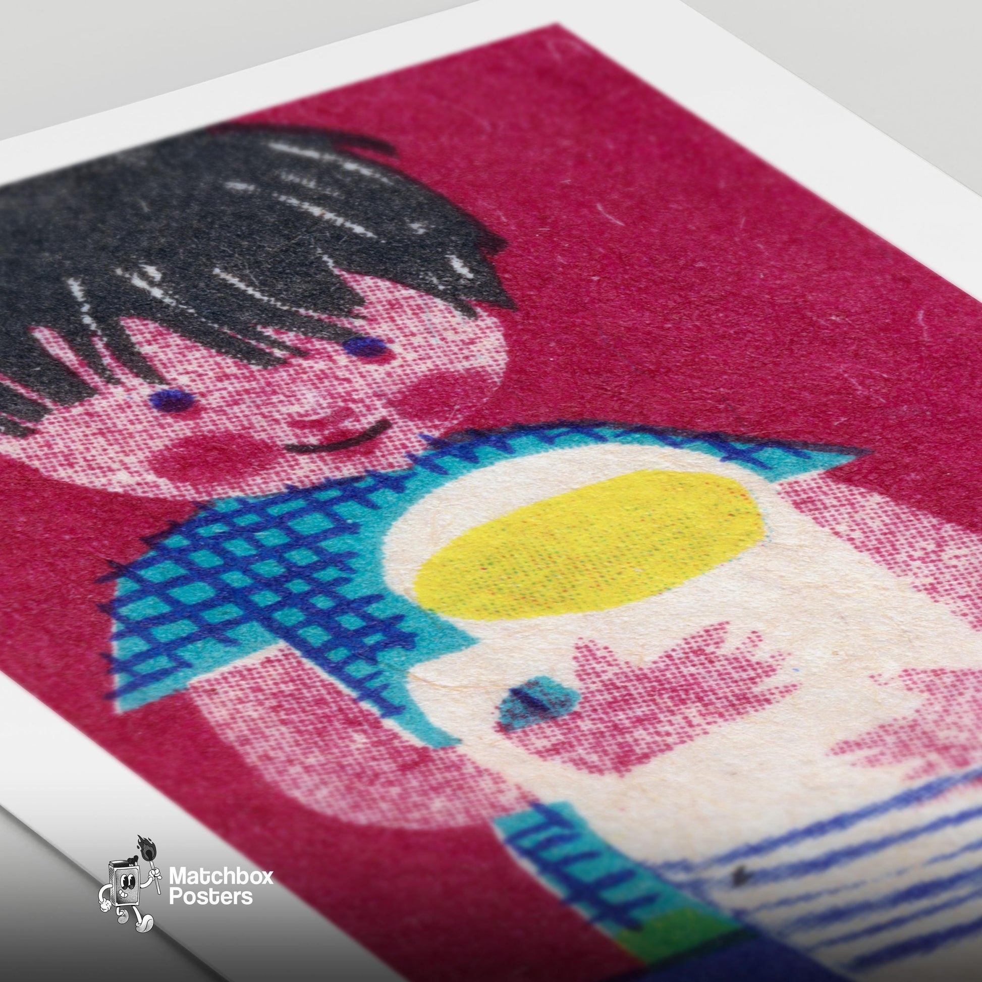 Boy with Mug - vintage matchbox label print - close-up detail