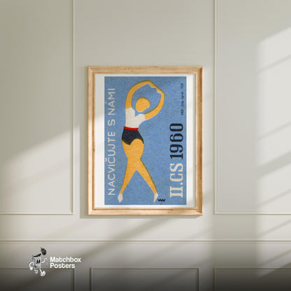 Gymnast - vintage matchbox label print - bedroom mockup