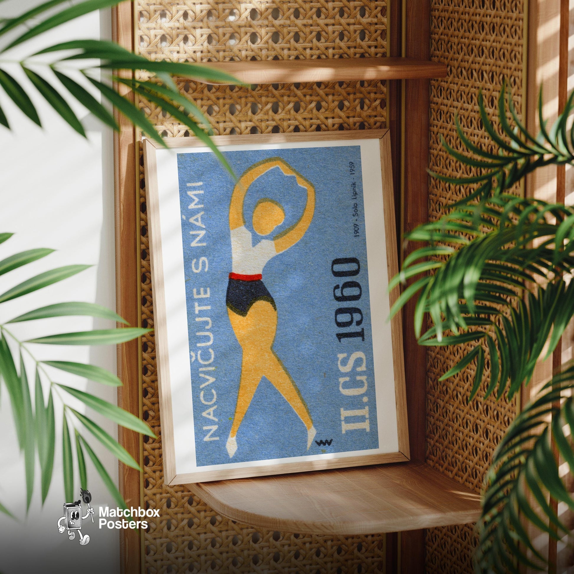 Gymnast - vintage matchbox label print - office wall