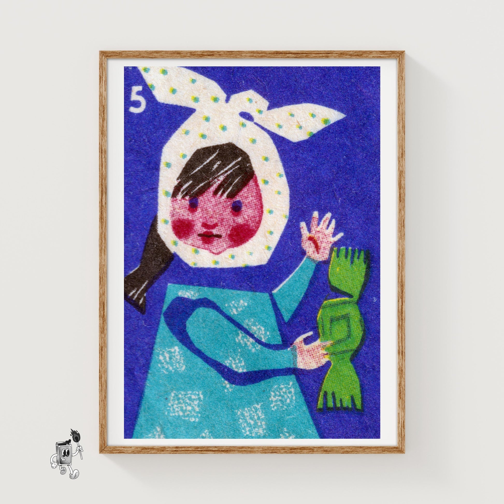 Girl with Candy - vintage matchbox label print