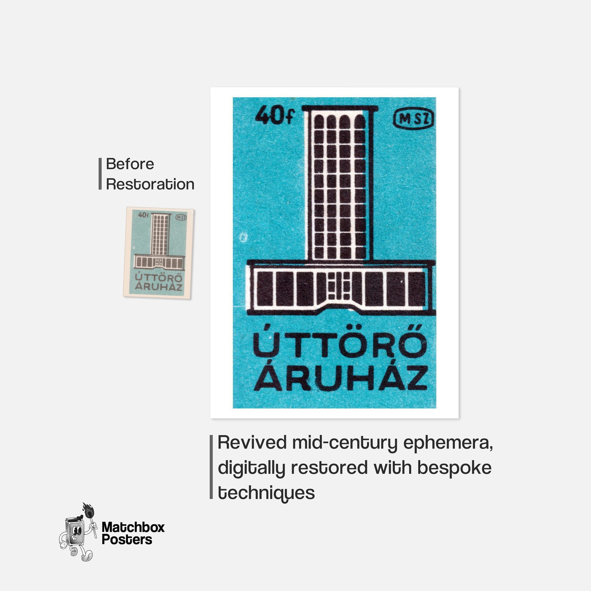 Modern Hotel - vintage matchbox label print - framed wall art preview