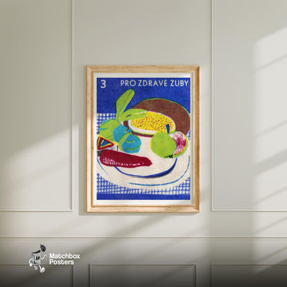 Plate of Fruits - vintage matchbox label print - bedroom mockup