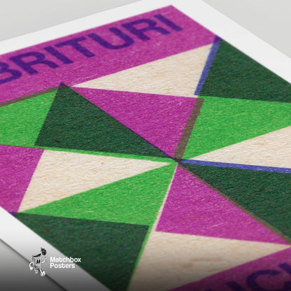 Geometric Pattern - vintage matchbox label print - close-up detail