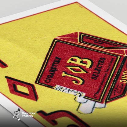 Red Job Cigarettes - vintage matchbox label print - close-up detail
