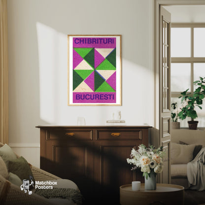 Geometric Pattern - vintage matchbox label print - living room mockup