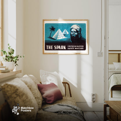 Arabian Pyramid Matches - vintage matchbox label print - living room mockup