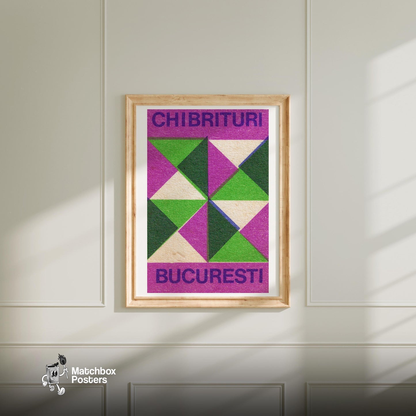 Geometric Pattern - vintage matchbox label print - bedroom mockup