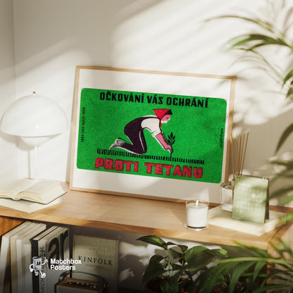 Woman Gardening - vintage matchbox label print - office wall