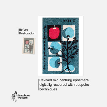 Apple Tree - vintage matchbox label print - framed wall art preview