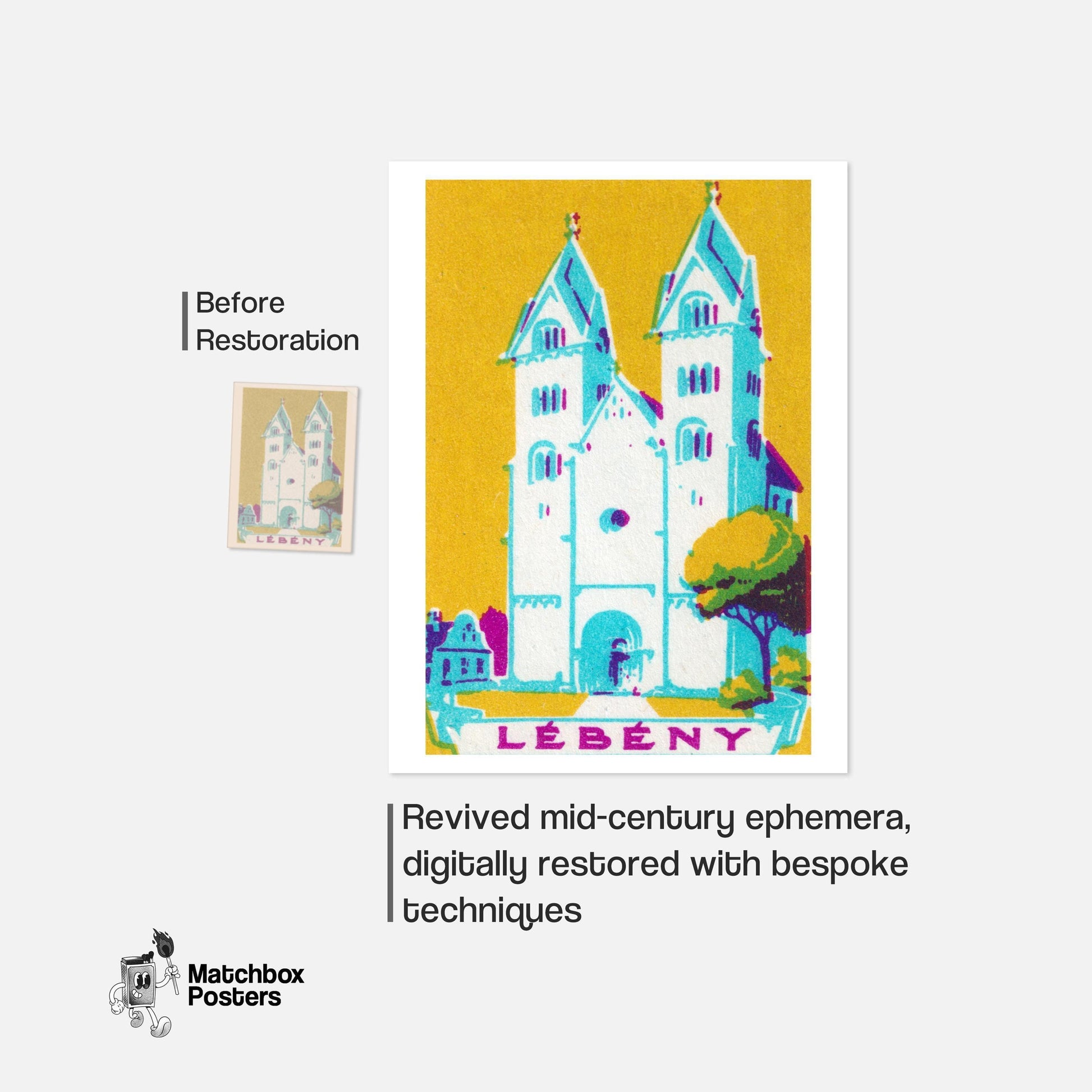 Blue Church - vintage matchbox label print - framed wall art preview