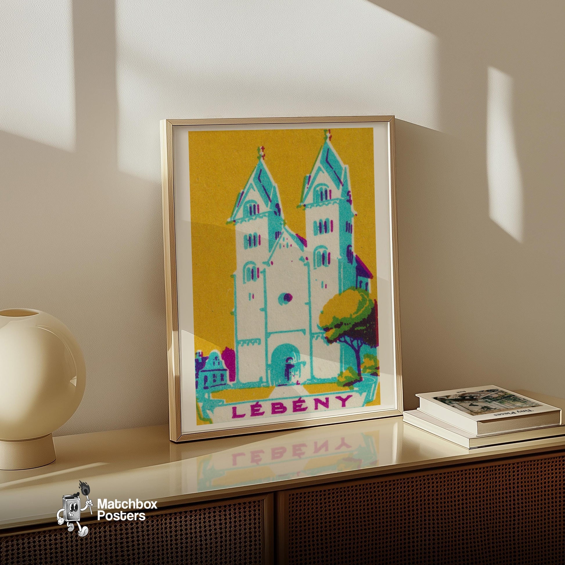 Blue Church - vintage matchbox label print - size comparison