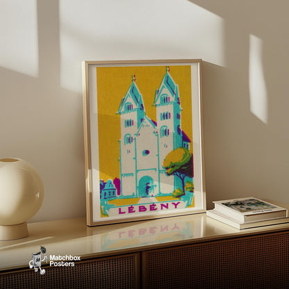 Blue Church - vintage matchbox label print - size comparison