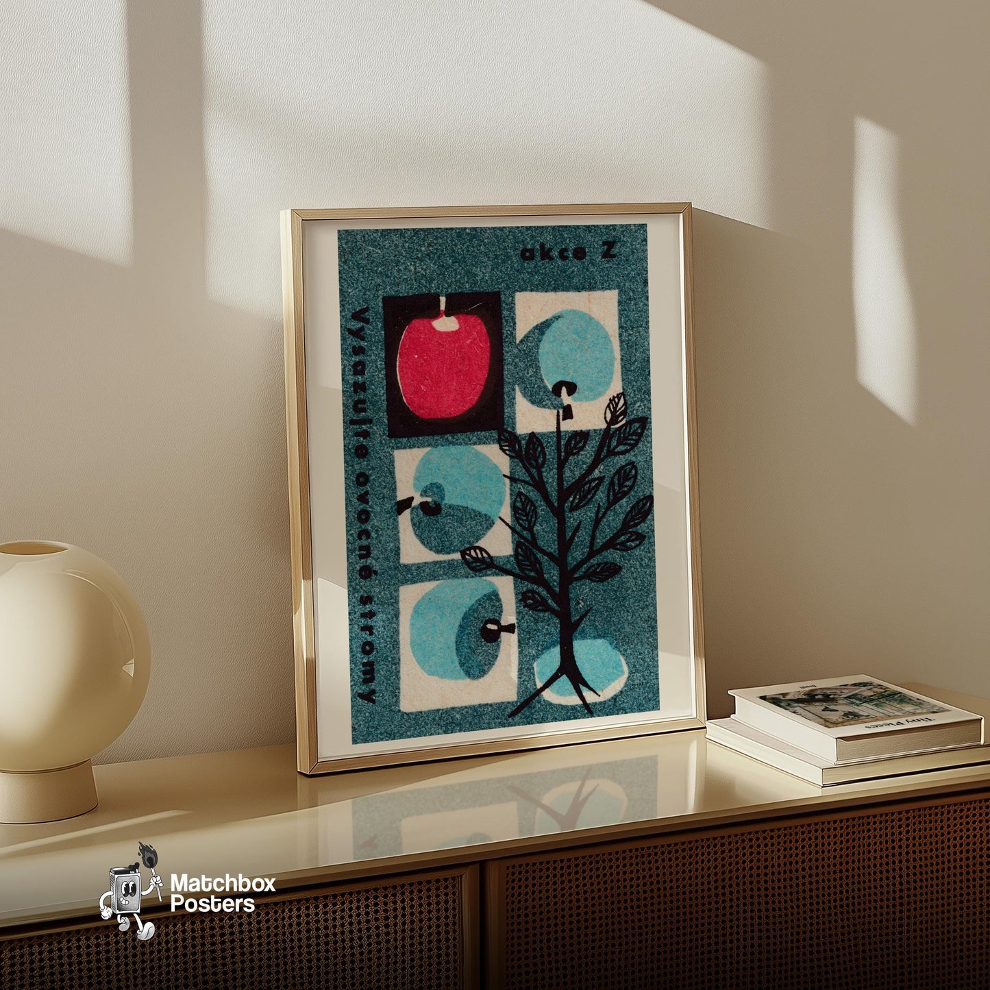 Apple Tree - vintage matchbox label print - size comparison