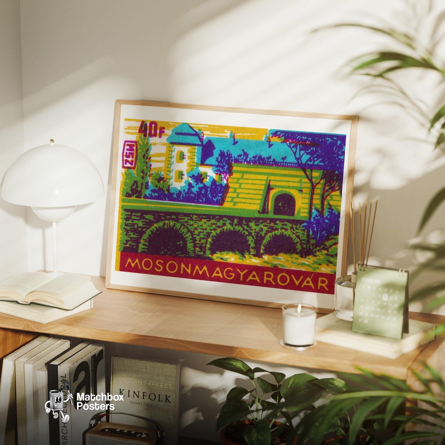 Countryside Town Bridge - vintage matchbox label print - office wall