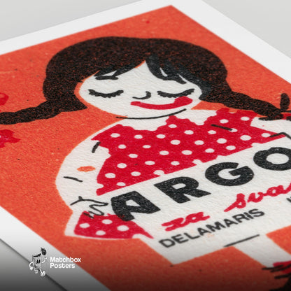 Girl in Red Dress - vintage matchbox label print - close-up detail
