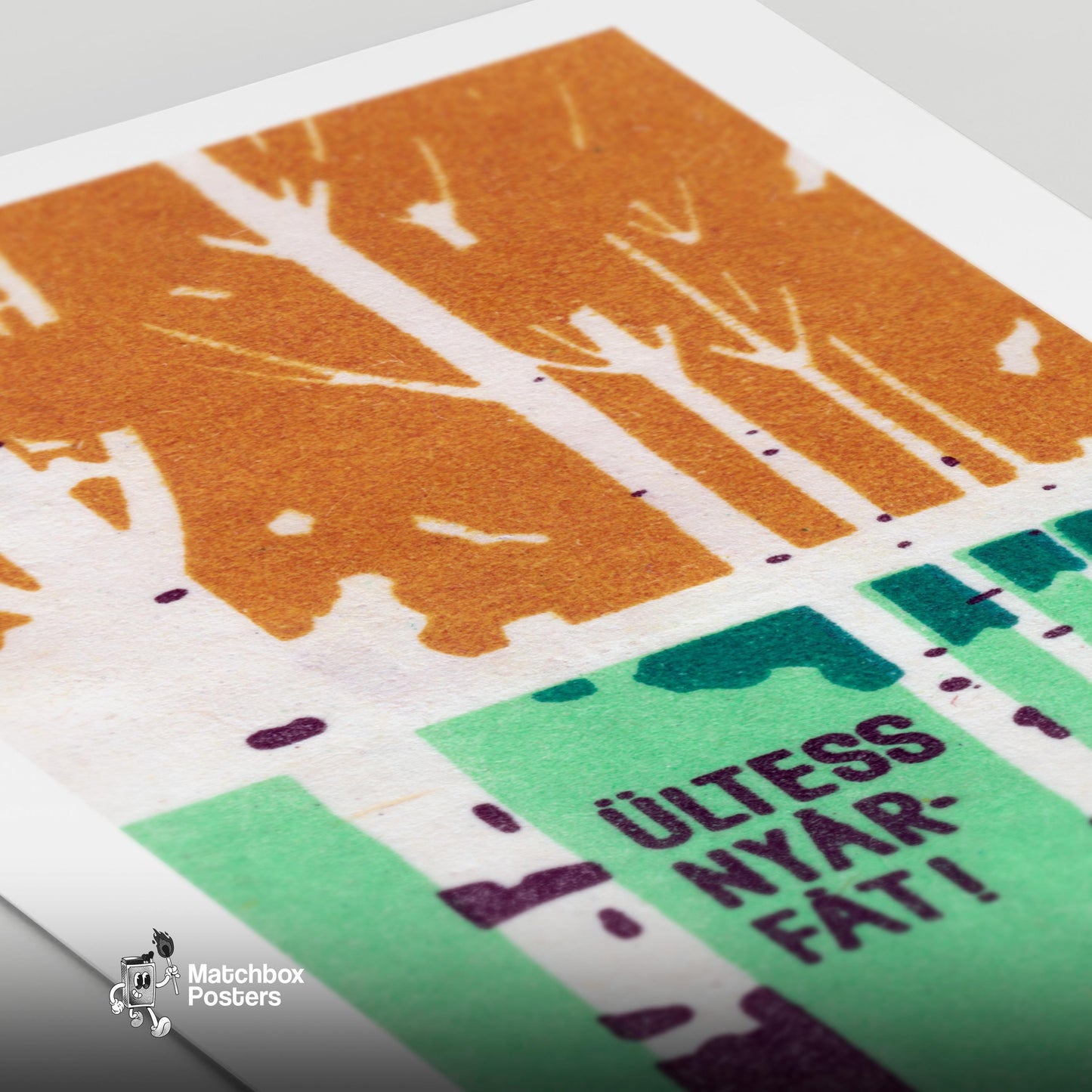 Birch Trees - vintage matchbox label print - close-up detail