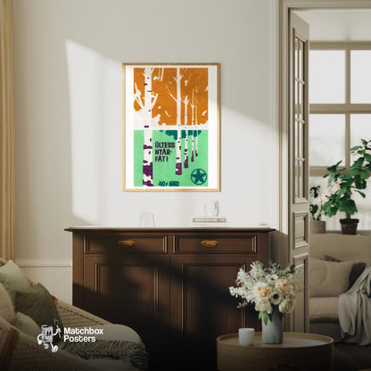 Birch Trees - vintage matchbox label print - living room mockup