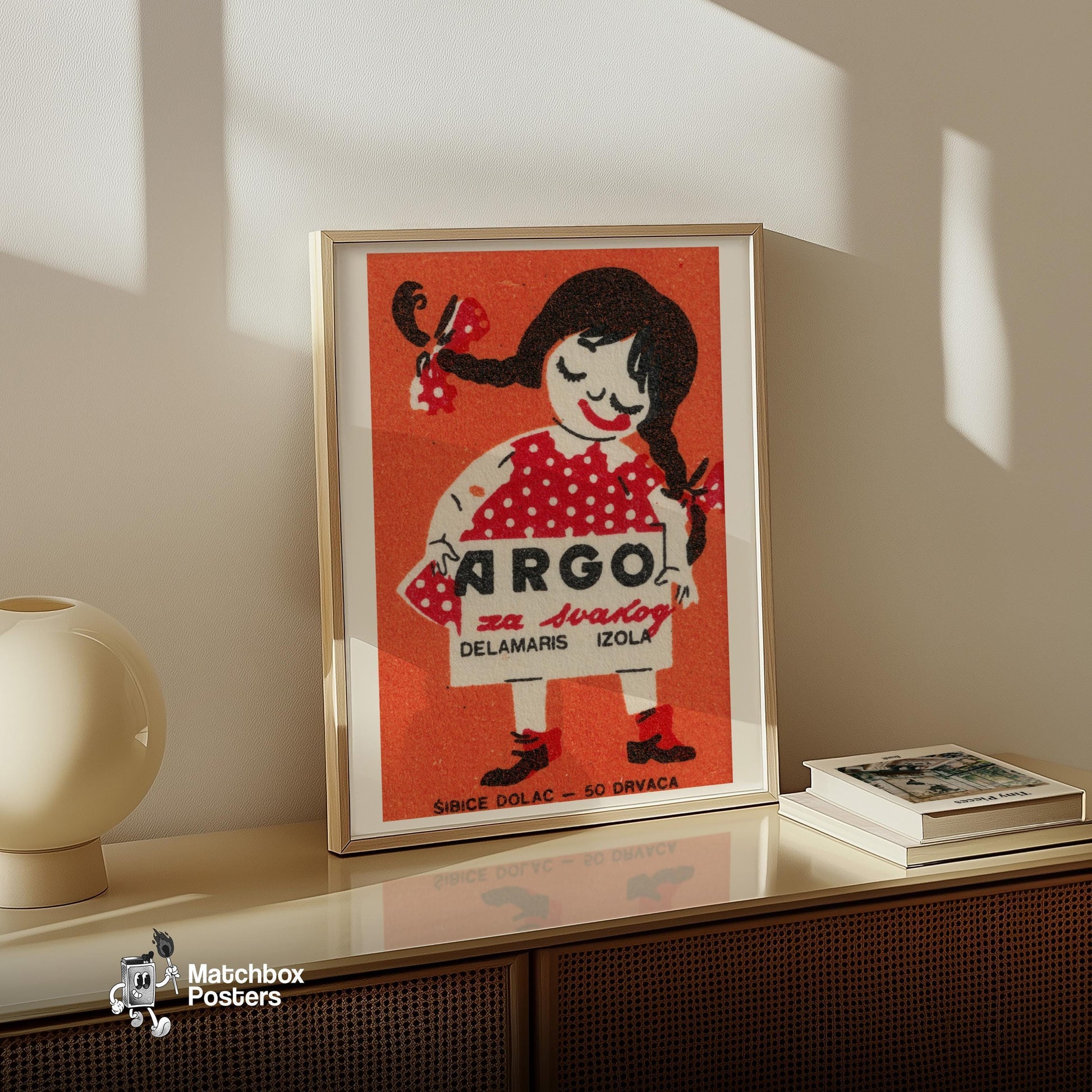 Girl in Red Dress - vintage matchbox label print - size comparison