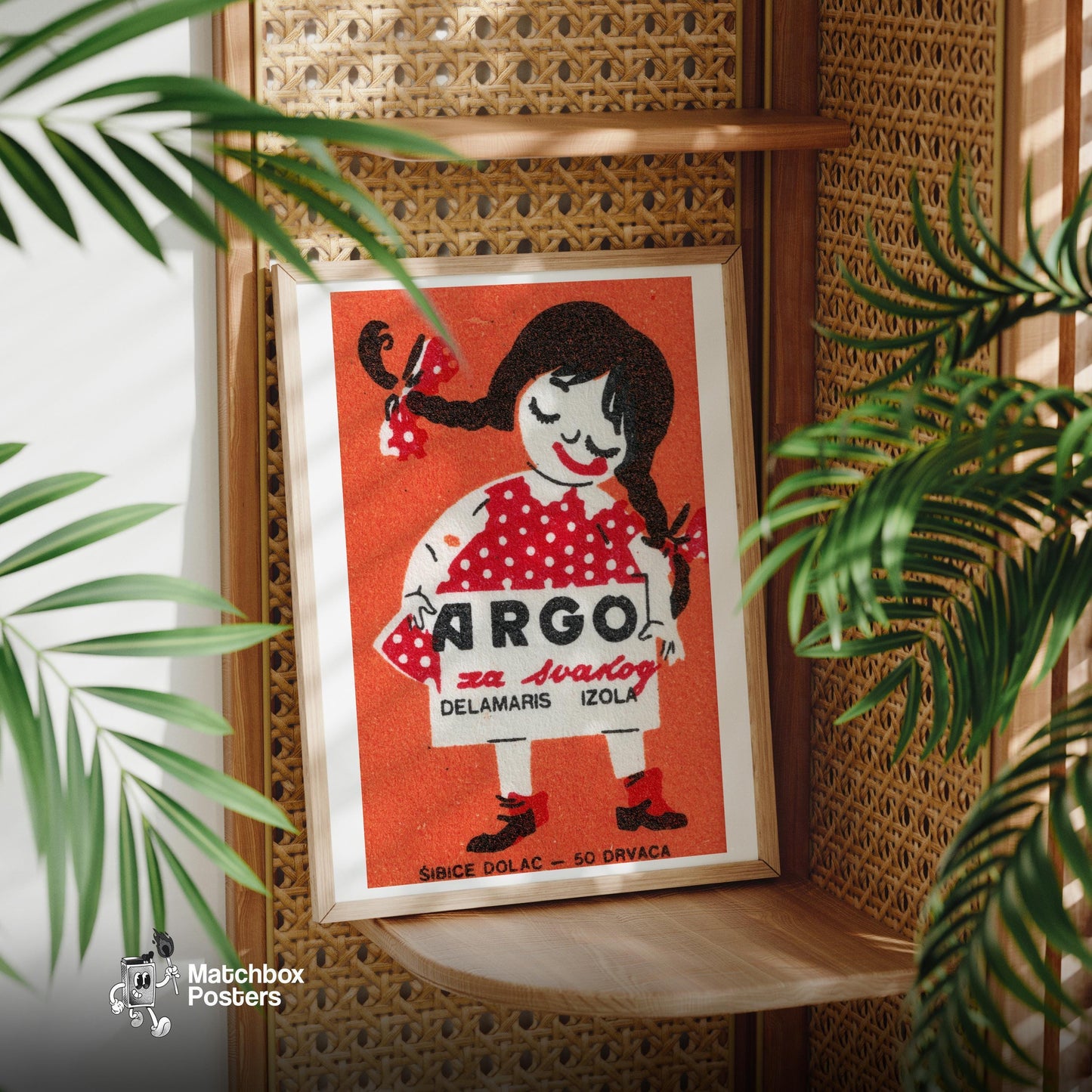 Girl in Red Dress - vintage matchbox label print - office wall