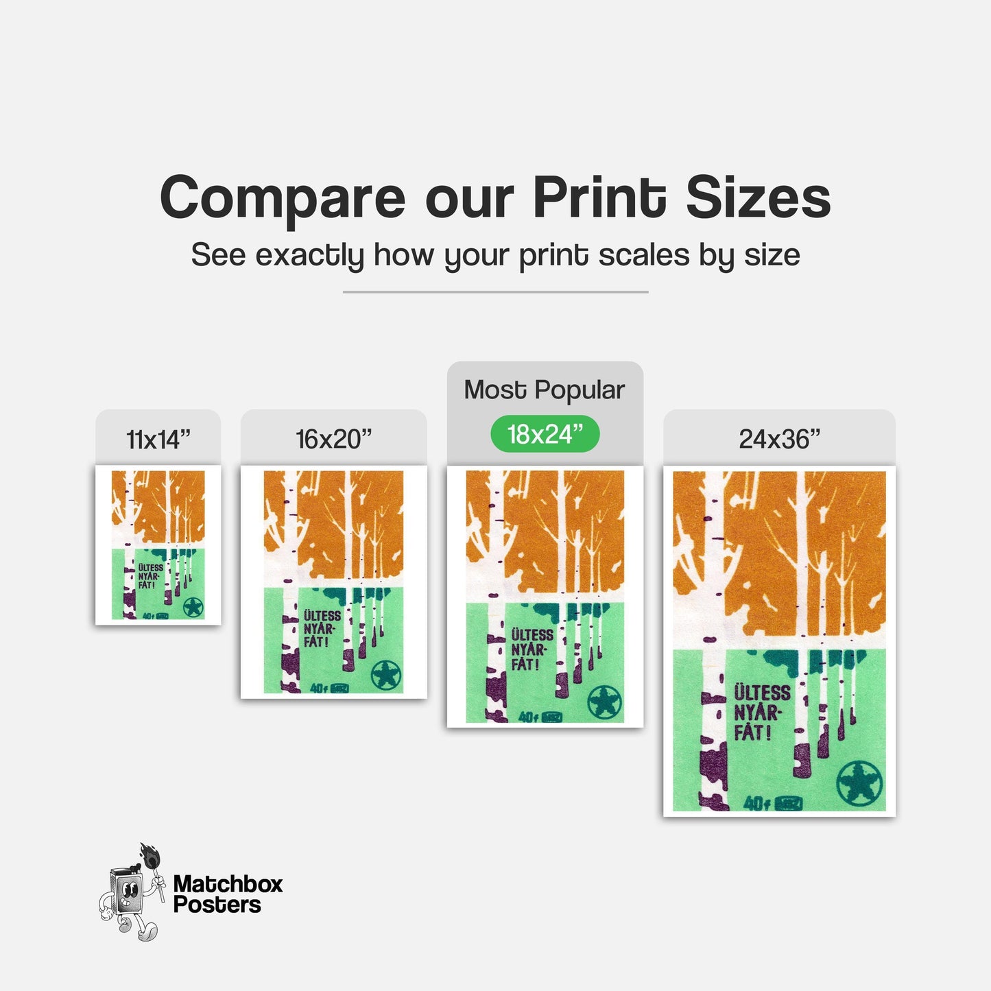 Birch Trees - vintage matchbox label print - gallery wall preview
