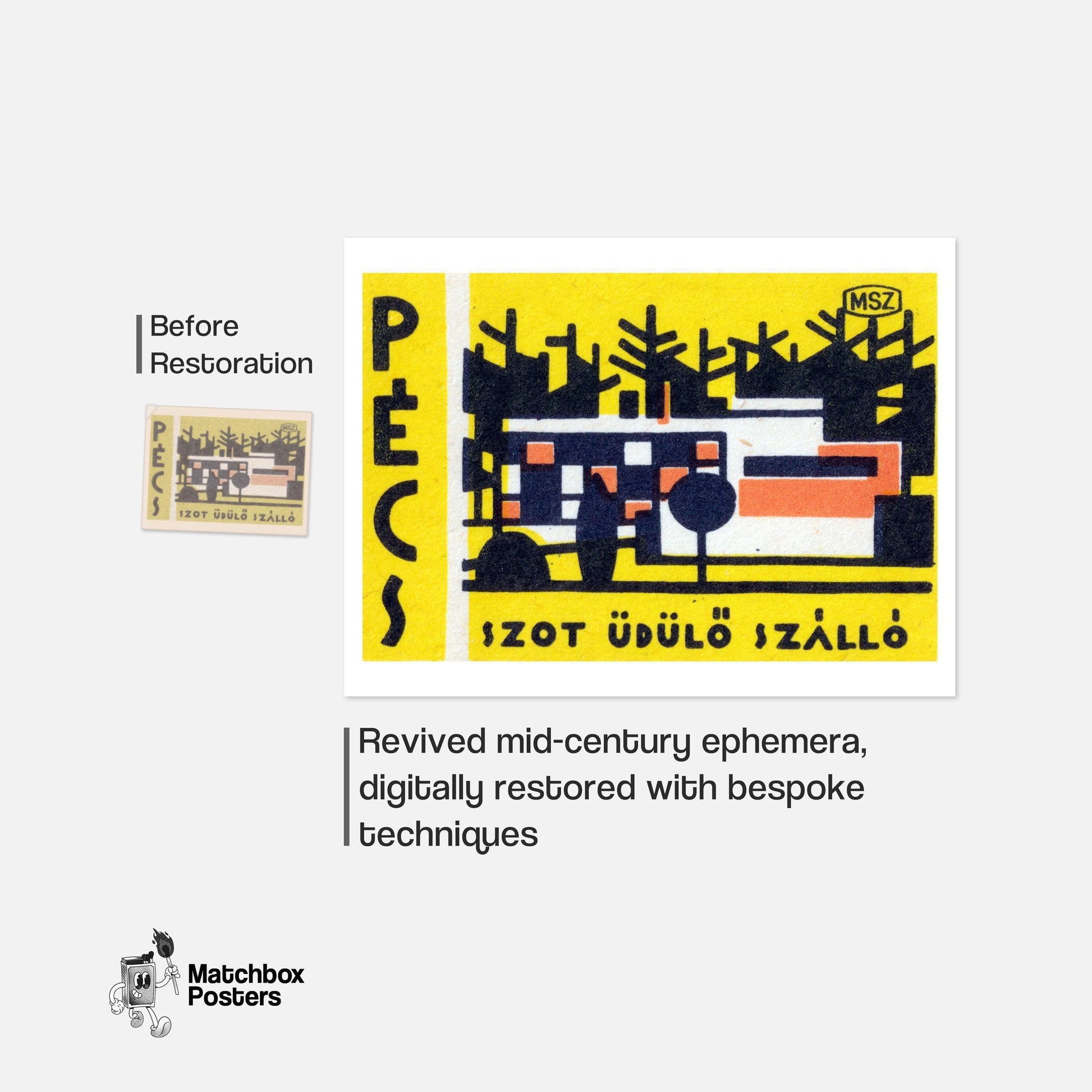 Holiday Hostel - vintage matchbox label print - framed wall art preview