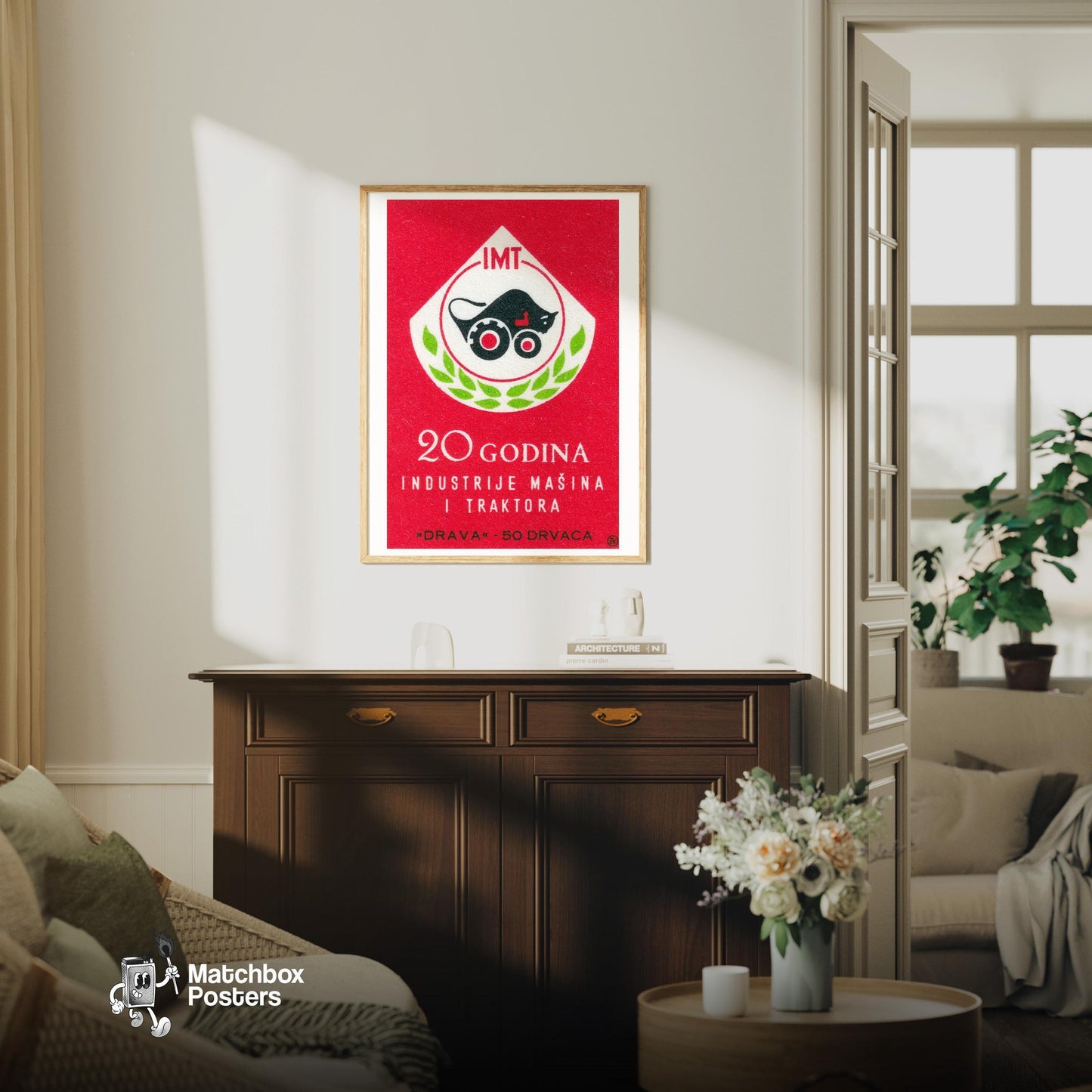 20 Years Farming Industry - vintage matchbox label print - living room mockup