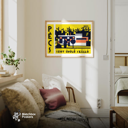 Holiday Hostel - vintage matchbox label print - living room mockup