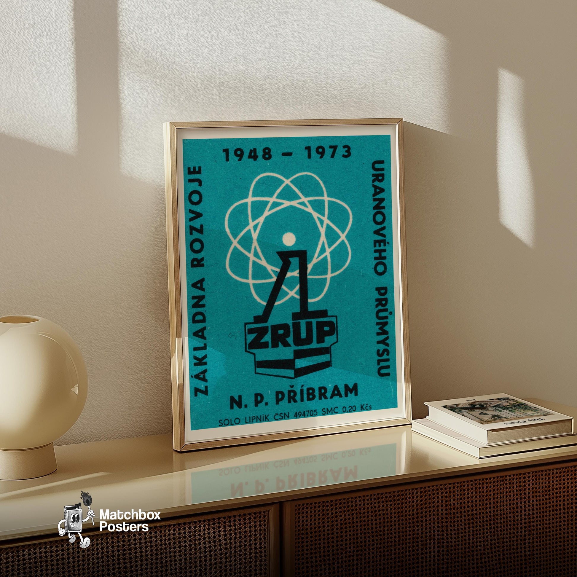 Atomic Symbol - vintage matchbox label print - size comparison