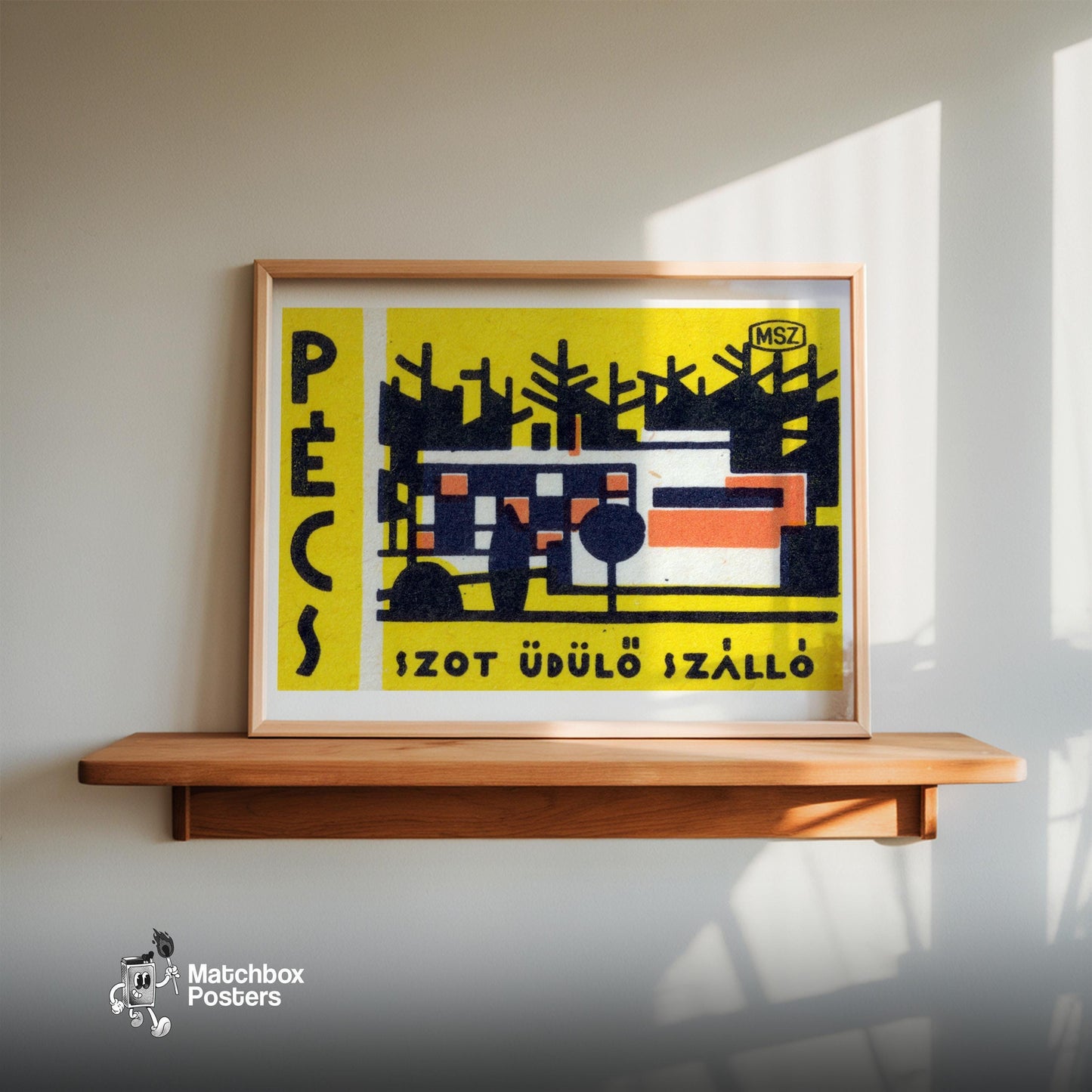 Holiday Hostel - vintage matchbox label print - size comparison
