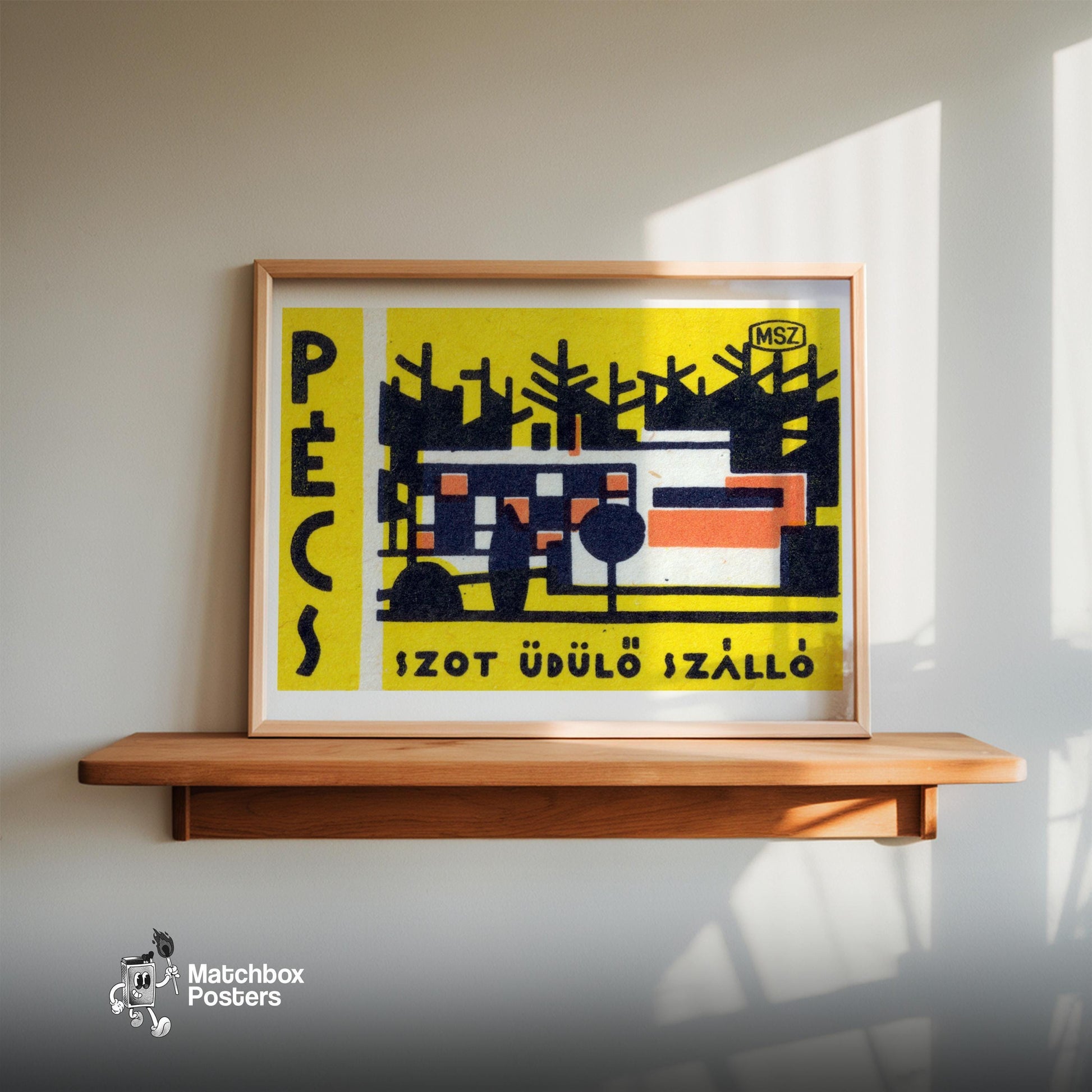 Holiday Hostel - vintage matchbox label print - size comparison