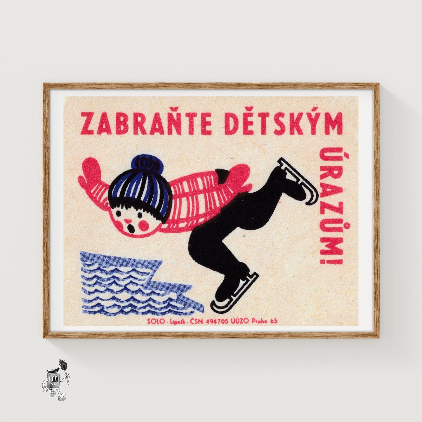 Child Ice Skating - vintage matchbox label print