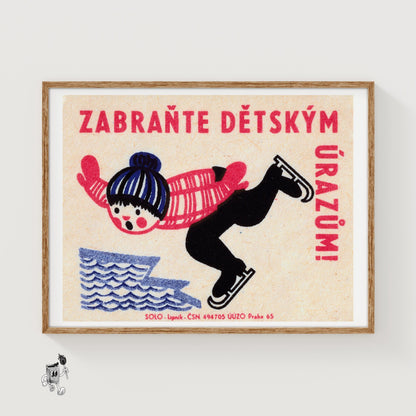 Child Ice Skating - vintage matchbox label print