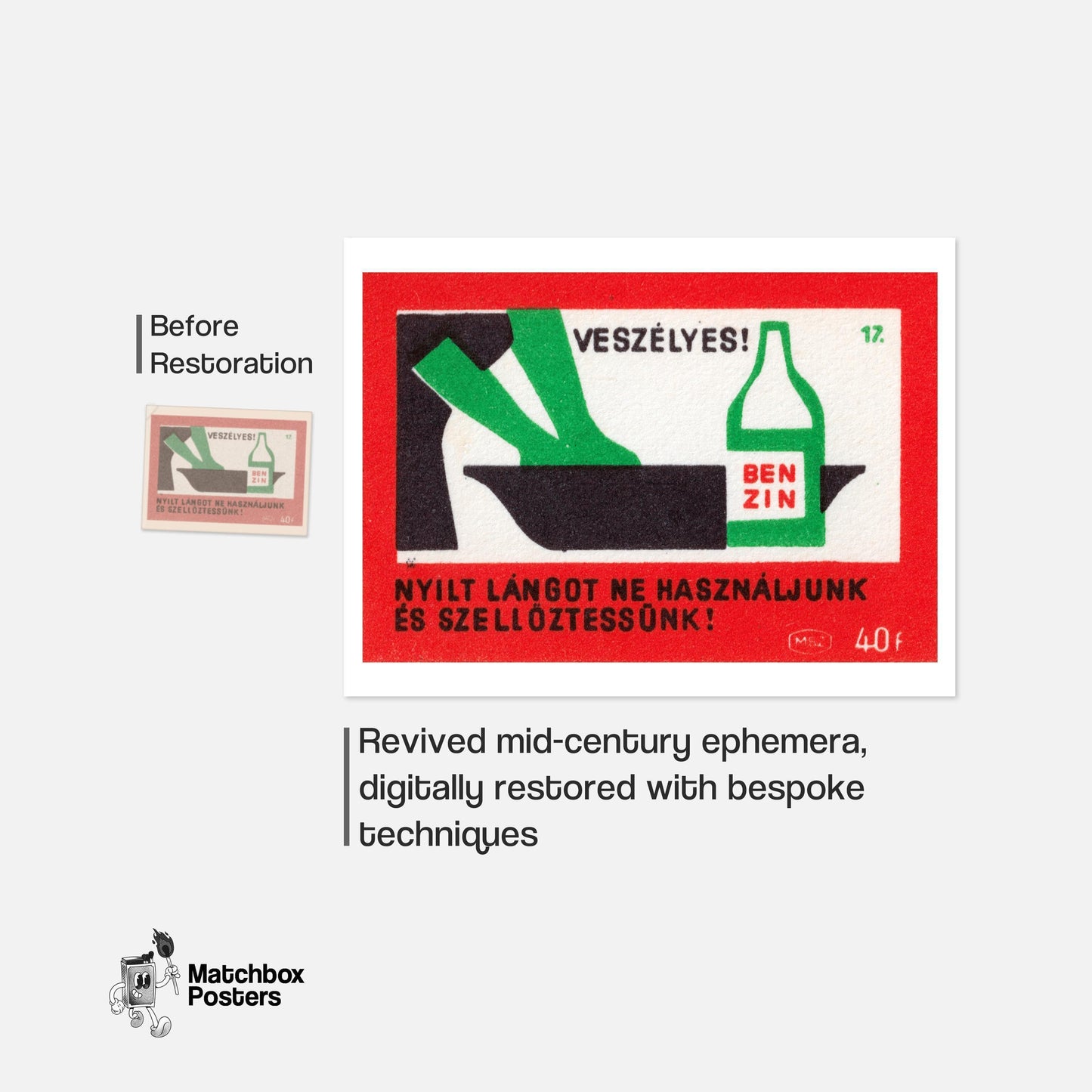 Flammable Liquid - vintage matchbox label print - framed wall art preview