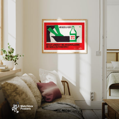 Flammable Liquid - vintage matchbox label print - living room mockup
