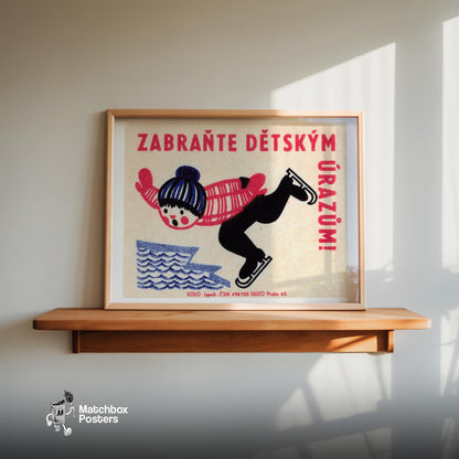 Child Ice Skating - vintage matchbox label print - size comparison